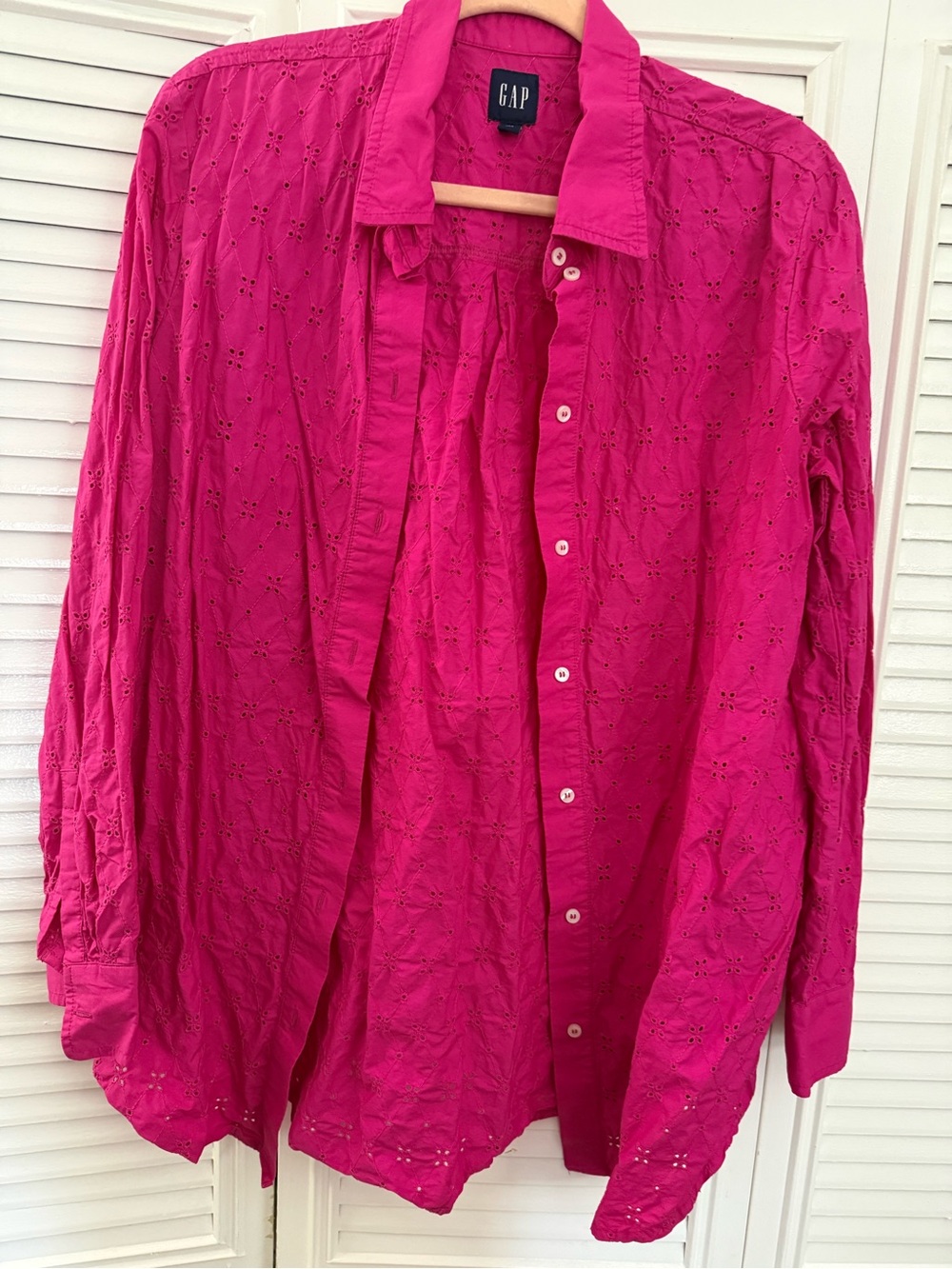 GAP Bright Pink Eyelet Button-Down Shirt
